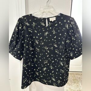 Melloday XL polyester puff sleeve blouse black with flower print